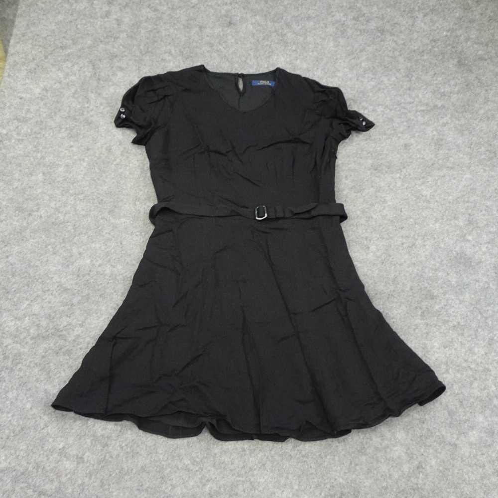 Polo Ralph Lauren Dress Womens 6 Black Lined Short Sleeve Belted Blue Label H